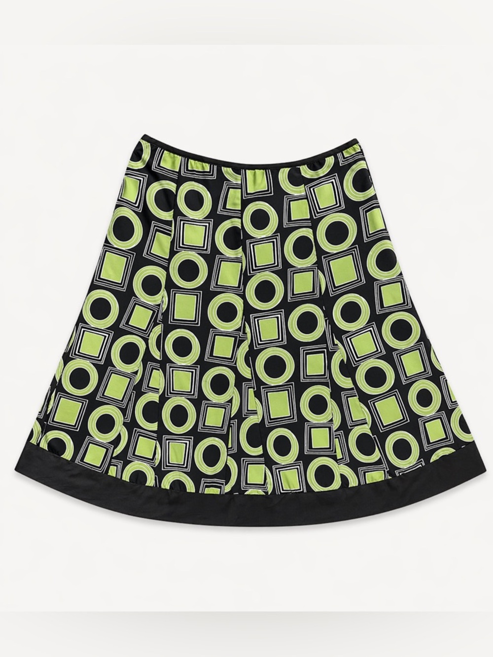 First Option Geometric Print A-Line Skirt Green Black Size 10